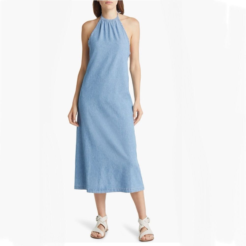 NWT Rag & Bone Zoe Halter Light Wash Denim Midi Dress Size M